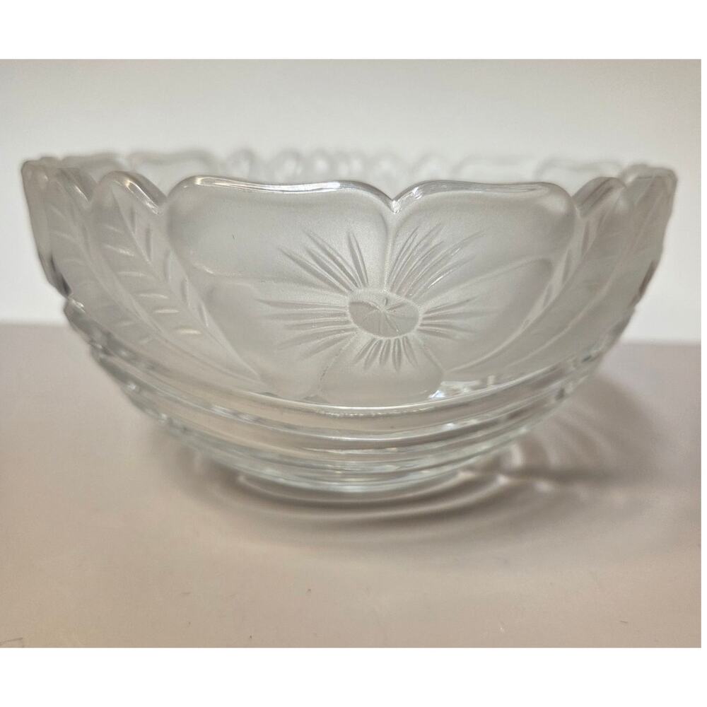 Block Floral Bowl 3.5"x6.75" Heavy Full Lead Crystal. Clear and Frosted. Poland
